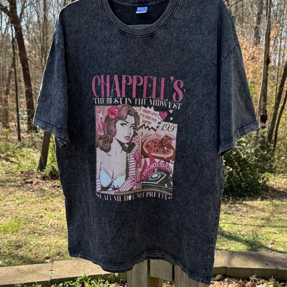 Graphic Short Sleeve Tee - Black with Pink Print